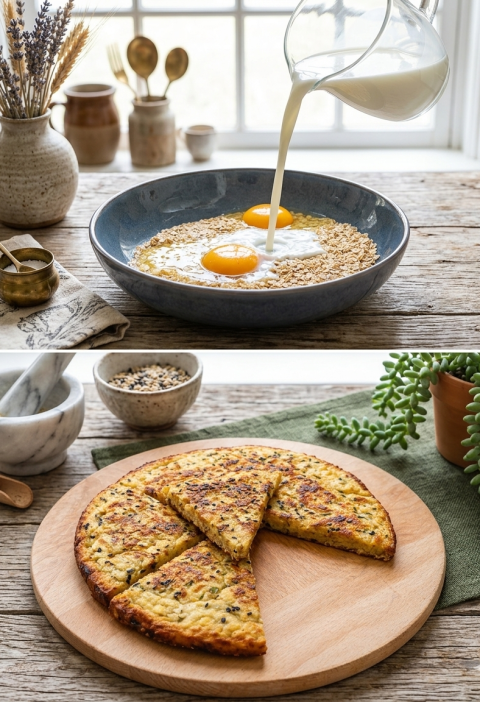 Haferflocken-Ei-Käse-Pfannenauflauf