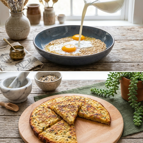 Haferflocken-Ei-Käse-Pfannenauflauf