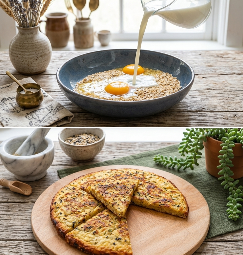 Haferflocken-Ei-Käse-Pfannenauflauf
