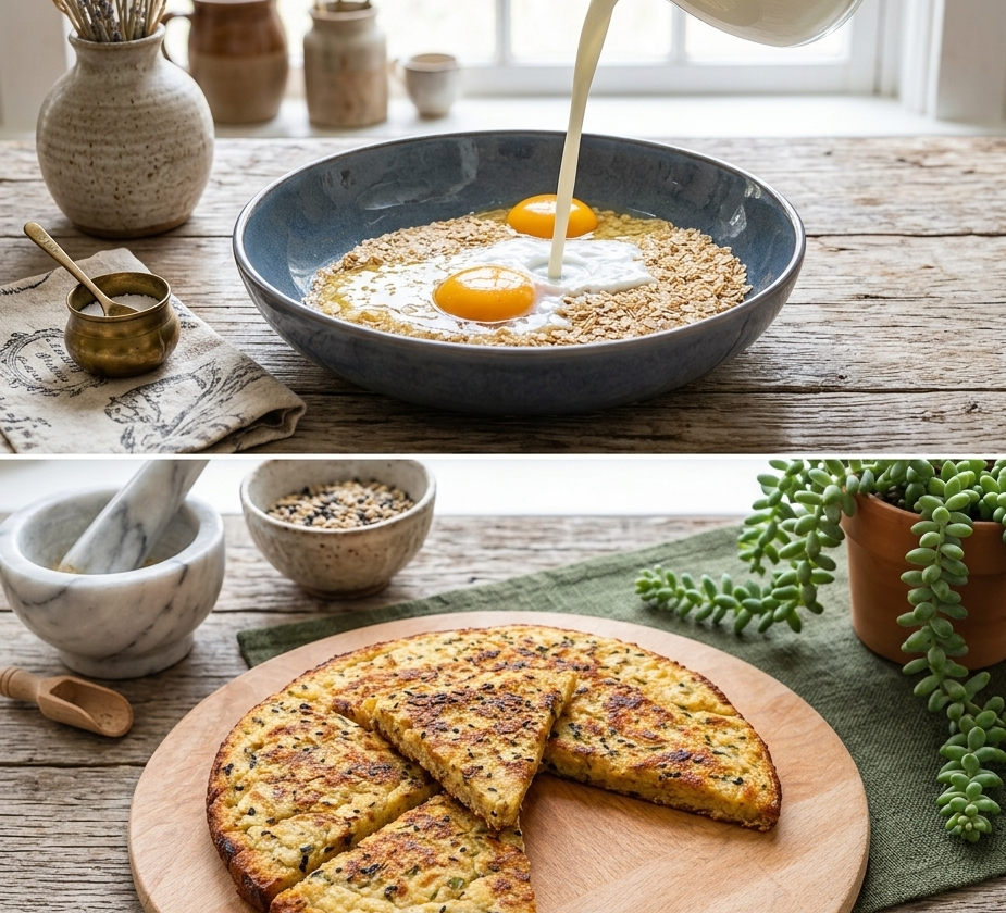 Haferflocken-Ei-Käse-Pfannenauflauf