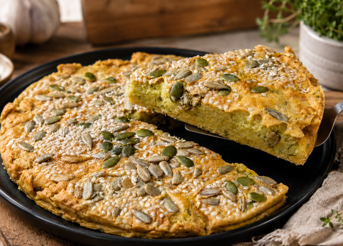 Rotes-Linsen-Brot mit Joghurt, Kräutern und Käse