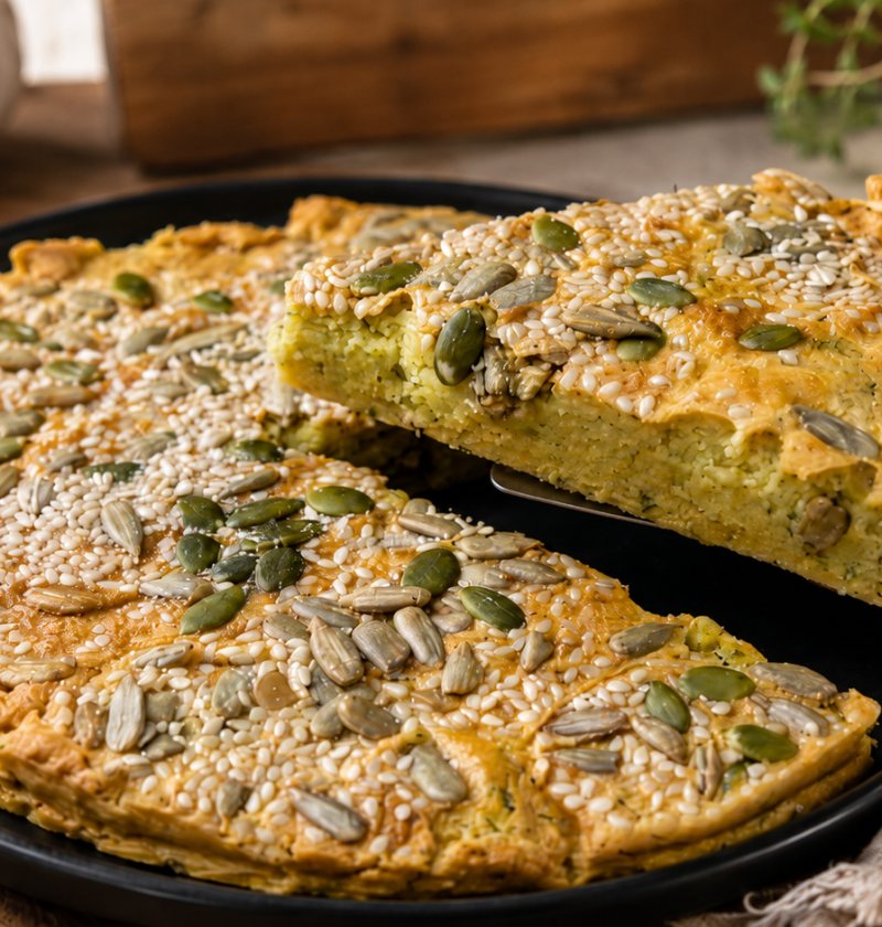 Rotes-Linsen-Brot mit Joghurt, Kräutern und Käse