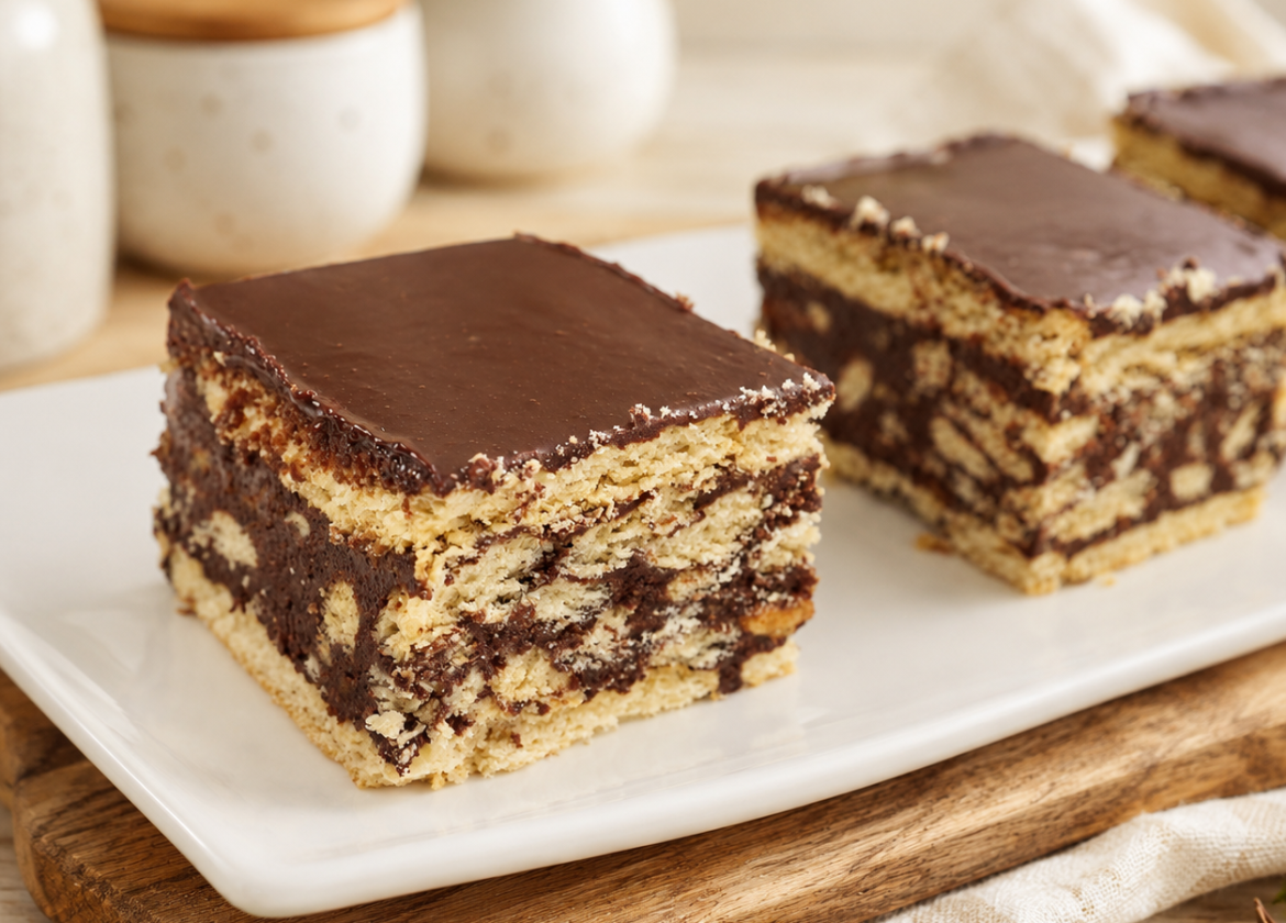 No-Bake Schoko-Keks-Kuchen mit Walnüssen