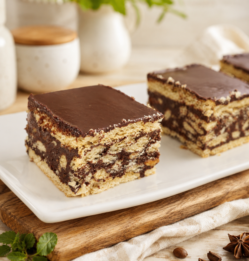 No-Bake Schoko-Keks-Kuchen mit Walnüssen