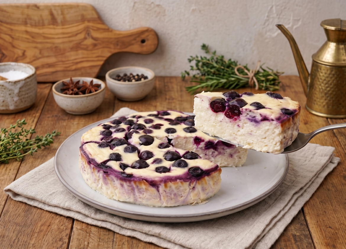 4-Zutaten-Cheesecake mit Joghurt, Banane und Blaubeeren