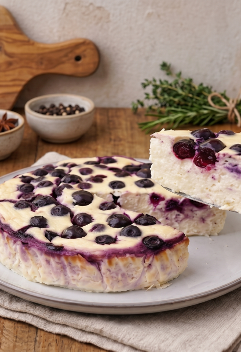 4-Zutaten-Cheesecake mit Joghurt, Banane und Blaubeeren