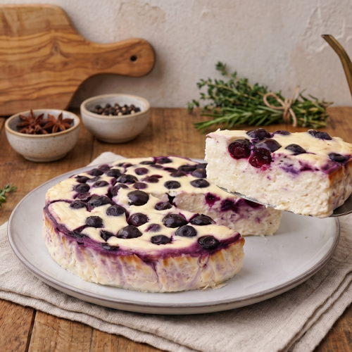4-Zutaten-Cheesecake mit Joghurt, Banane und Blaubeeren