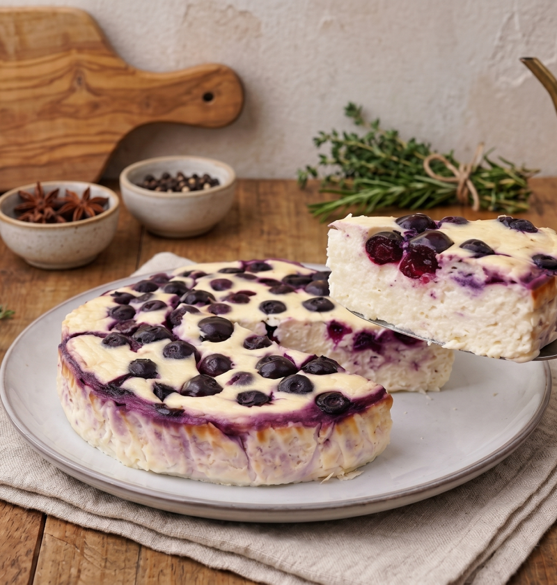 4-Zutaten-Cheesecake mit Joghurt, Banane und Blaubeeren