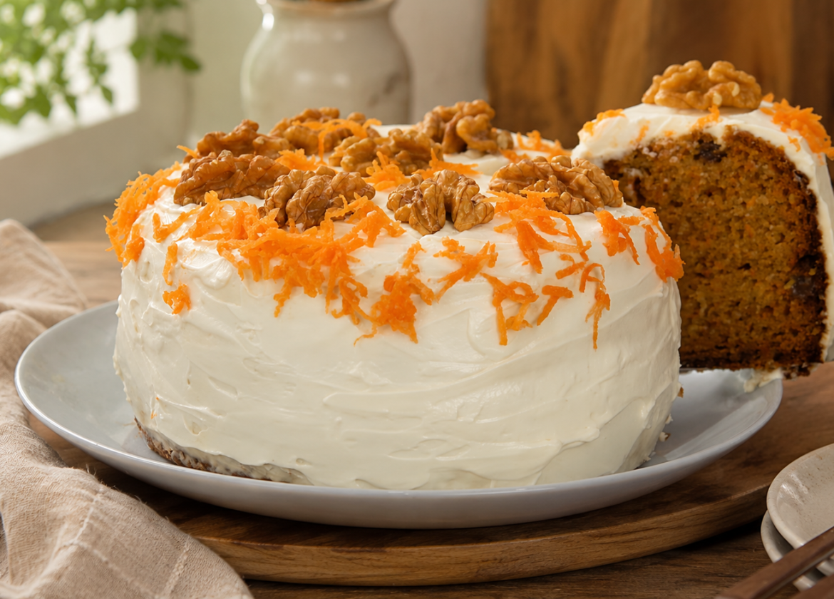 Gesunder Karotten-Apfel-Kuchen mit Haferflocken und Mandelmehl