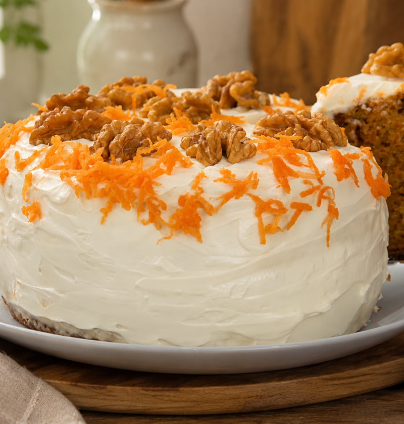 Gesunder Karotten-Apfel-Kuchen mit Haferflocken und Mandelmehl