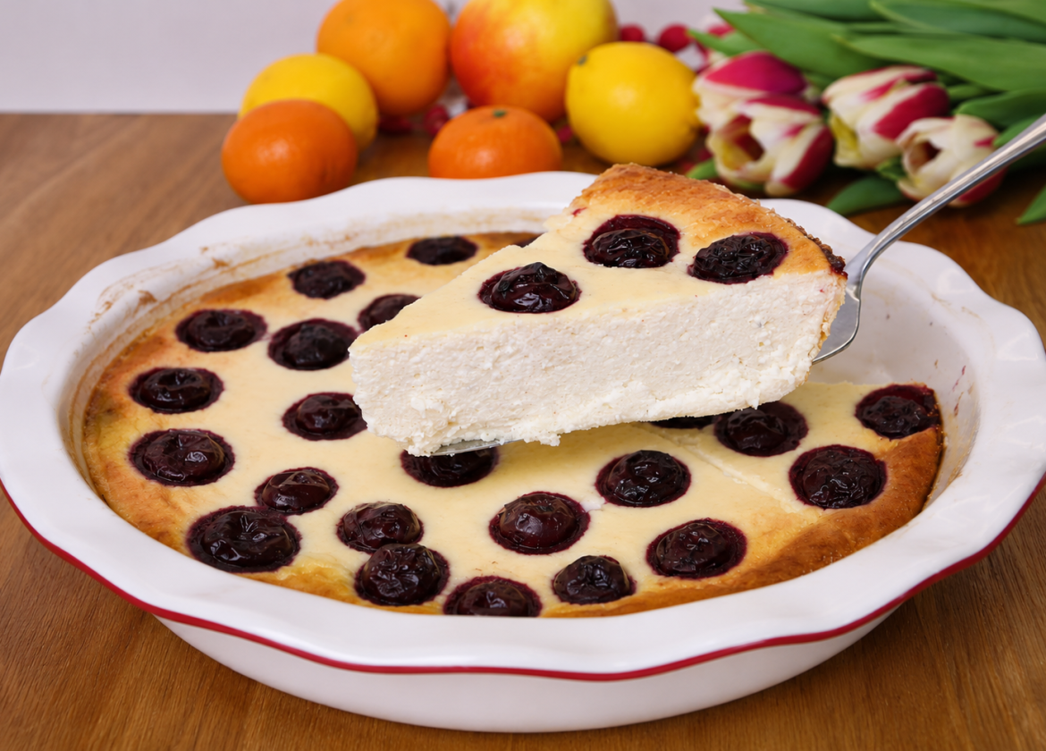 Hüttenkäse-Auflauf mit Kirschen und Banane