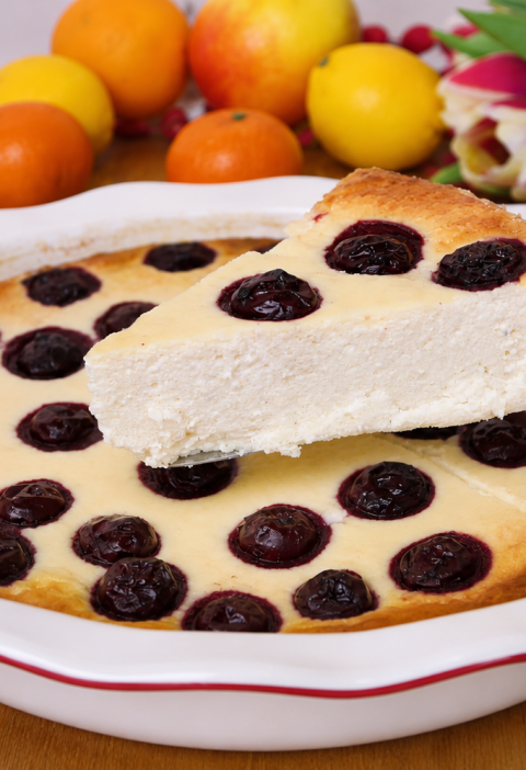 Hüttenkäse-Auflauf mit Kirschen und Banane
