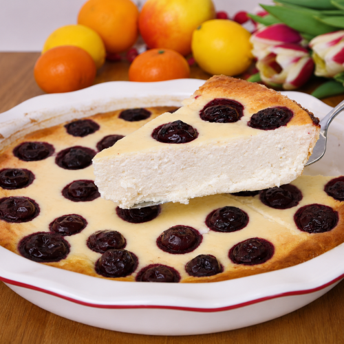 Hüttenkäse-Auflauf mit Kirschen und Banane