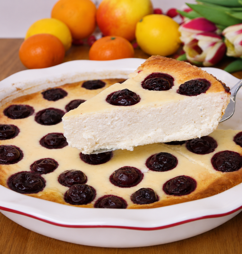 Hüttenkäse-Auflauf mit Kirschen und Banane