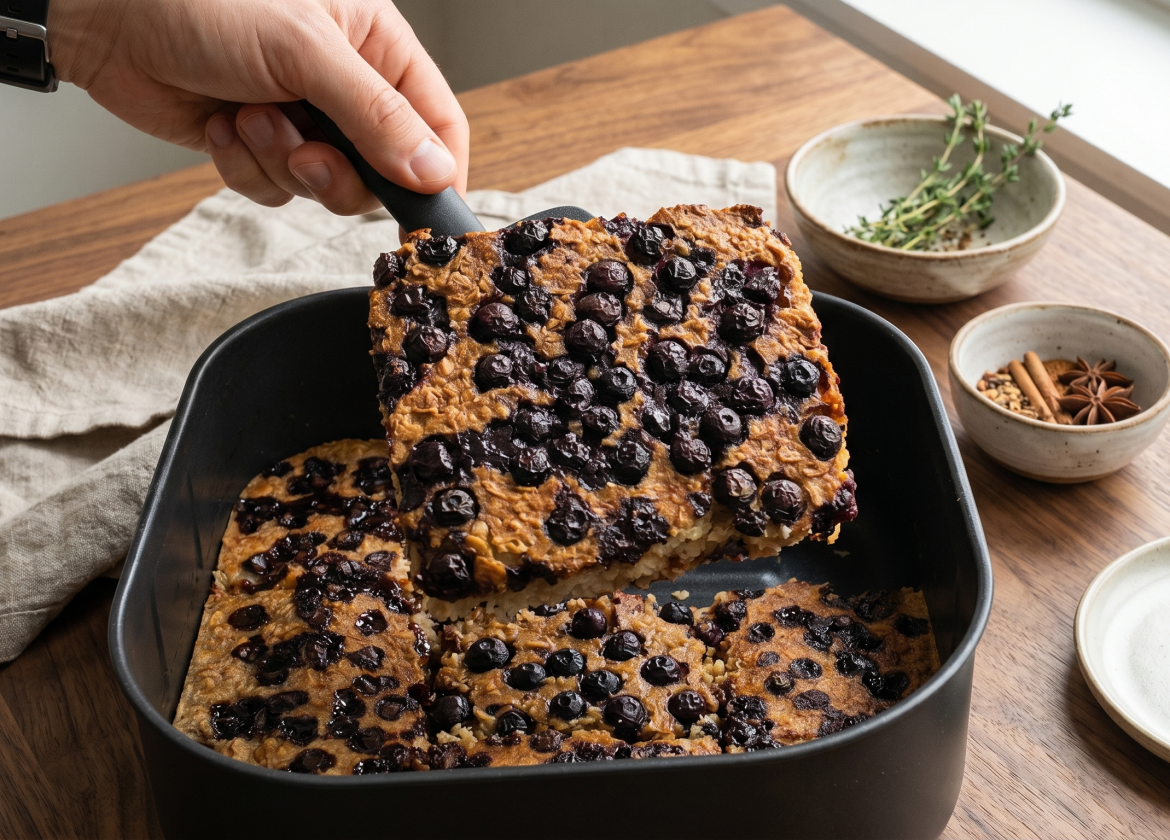 Bananen-Haferflocken-Auflauf mit Blaubeeren aus dem Airfryer