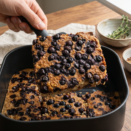 Bananen-Haferflocken-Auflauf mit Blaubeeren aus dem Airfryer