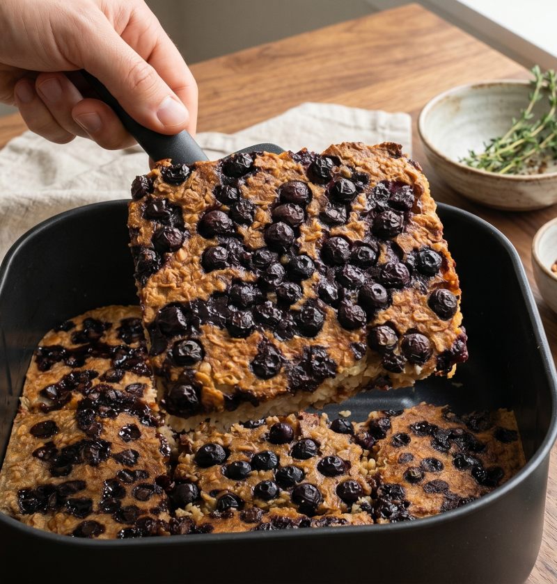 Bananen-Haferflocken-Auflauf mit Blaubeeren aus dem Airfryer