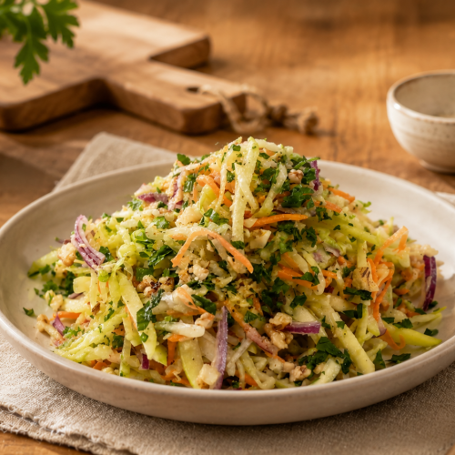 Frischer Krautsalat mit Apfel, Karotte und Walnüssen