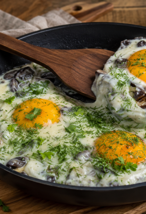 Rote Bohnen mit Eiern und Mozzarella aus der Pfanne