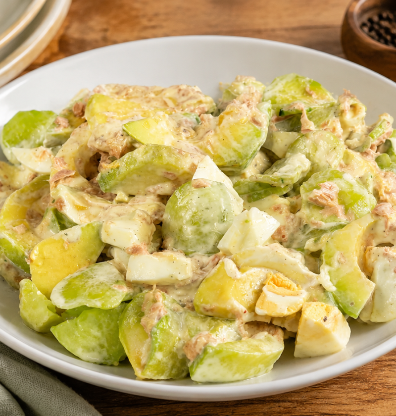 Gurken-Avocado-Salat mit Thunfisch, Ei und Joghurt-Dressing