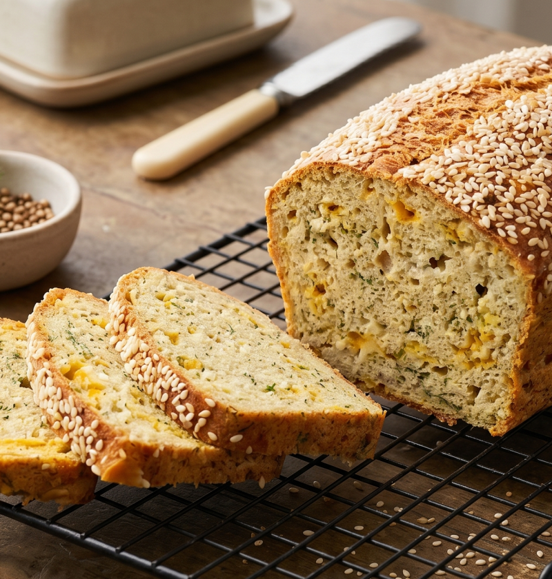 Linsen-Käse-Brot mit Mozzarella, Cheddar und Dill