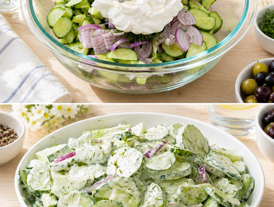 Gurkensalat mit saurer Sahne, Dill und Knoblauch
