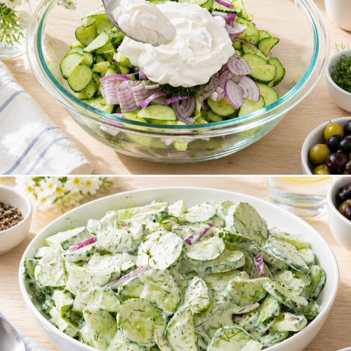 Gurkensalat mit saurer Sahne, Dill und Knoblauch