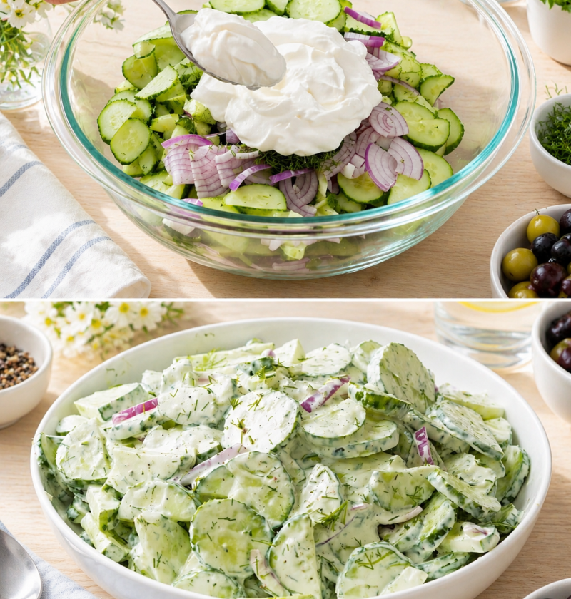 Gurkensalat mit saurer Sahne, Dill und Knoblauch
