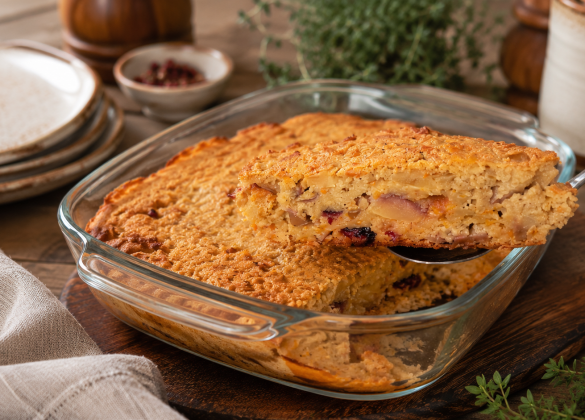 Haferflocken-Auflauf mit Apfel, Karotte und Cranberries
