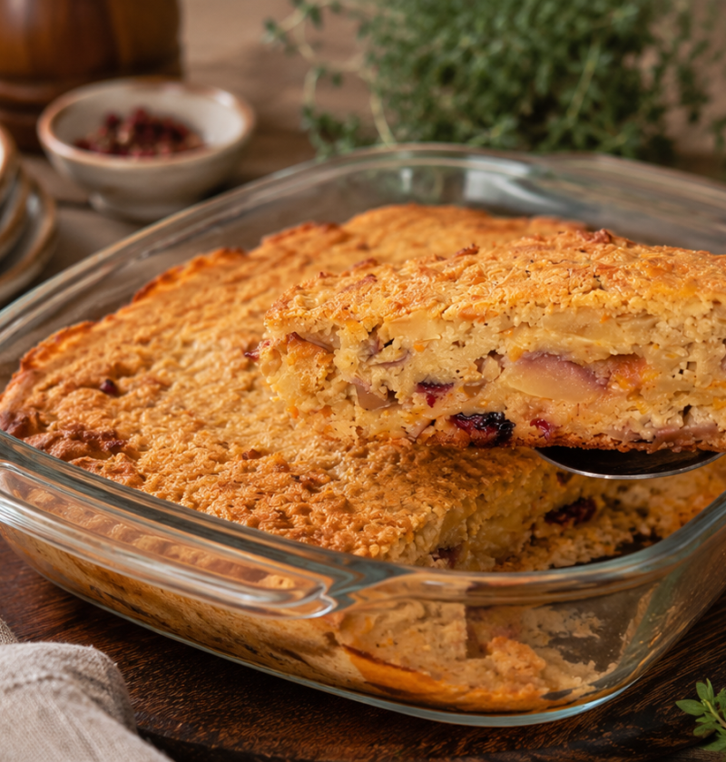 Haferflocken-Auflauf mit Apfel, Karotte und Cranberries