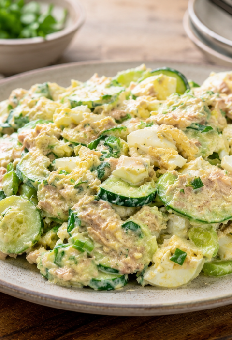 Gurken-Avocado-Salat mit Thunfisch und Ei