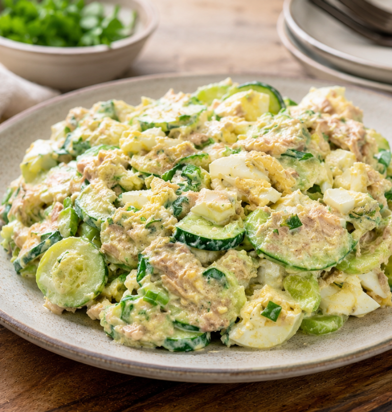 Gurken-Avocado-Salat mit Thunfisch und Ei