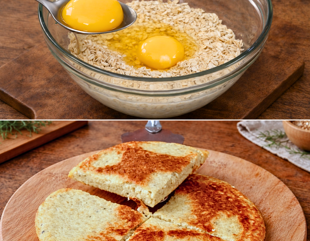 Herzhafter Haferflocken-Pfannkuchen mit Ei und Käse
