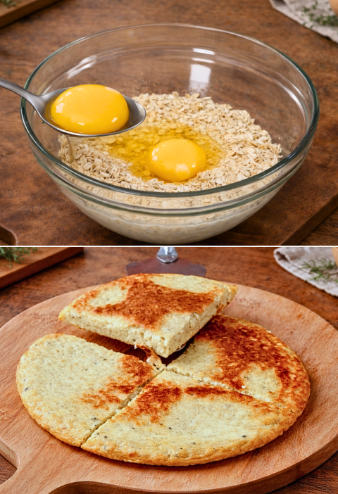 Herzhafter Haferflocken-Pfannkuchen mit Ei und Käse