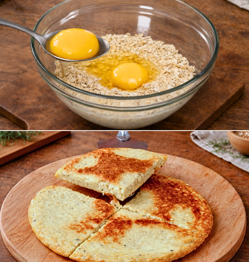 Herzhafter Haferflocken-Pfannkuchen mit Ei und Käse