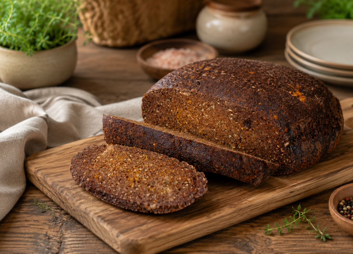 Linsenbrot mit Flohsamenschalen und Kümmel