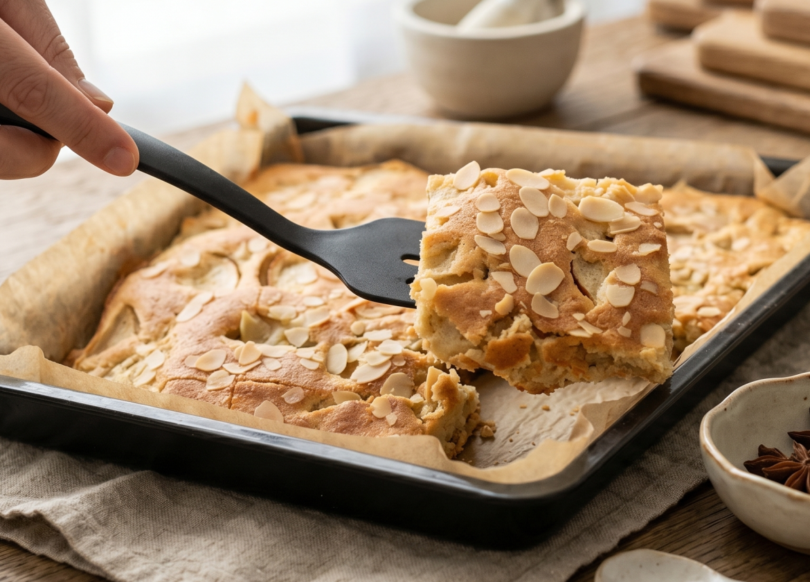 Einfacher Apfelkuchen mit Butter und Mandeln