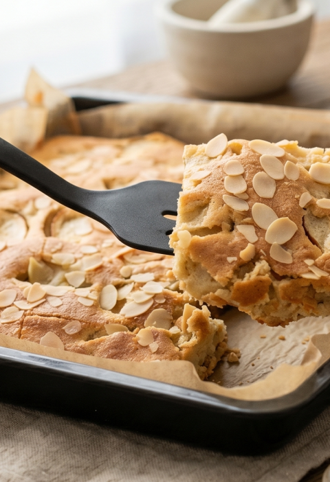 Einfacher Apfelkuchen mit Butter und Mandeln