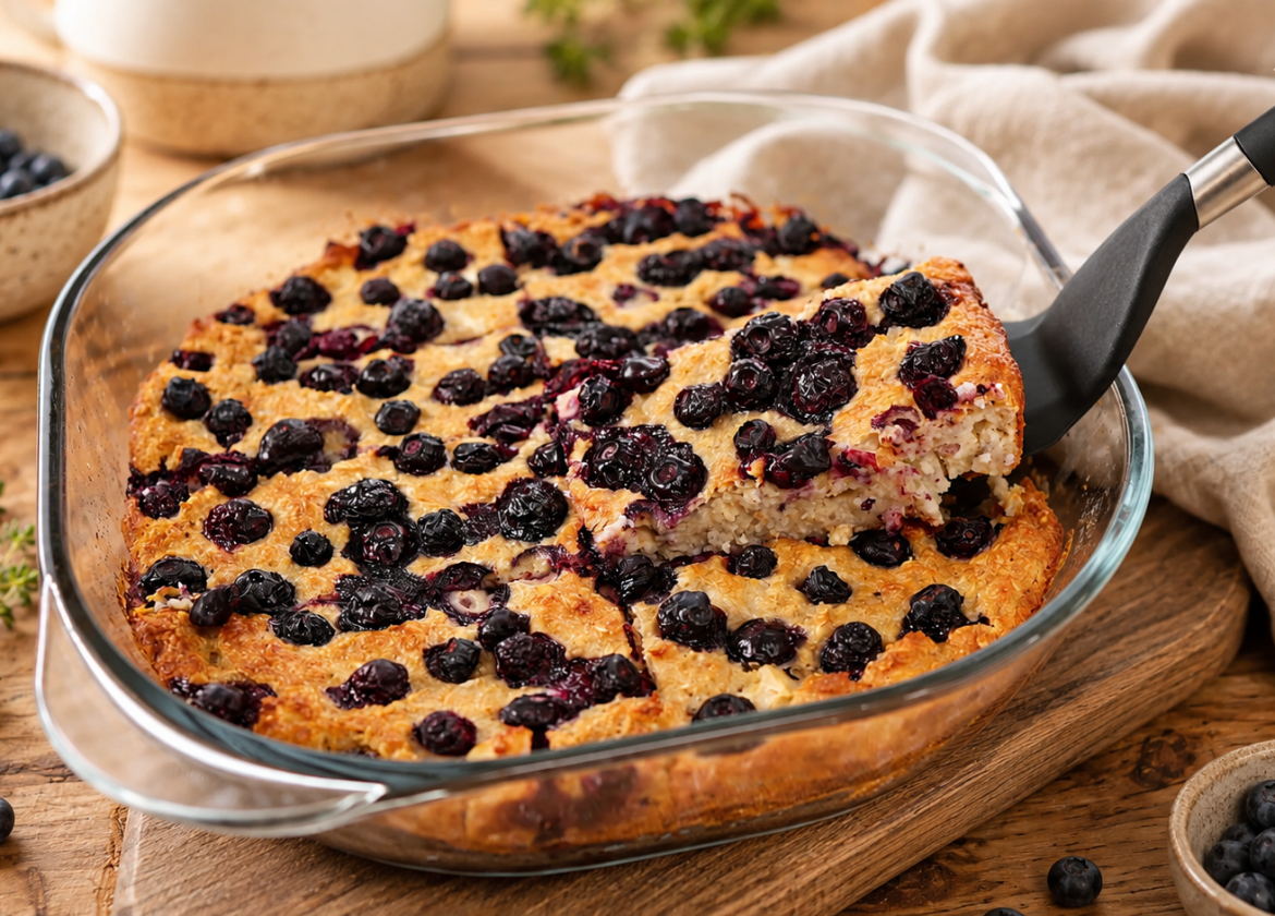 Zarter Haferflocken-Auflauf mit Apfel und Beeren