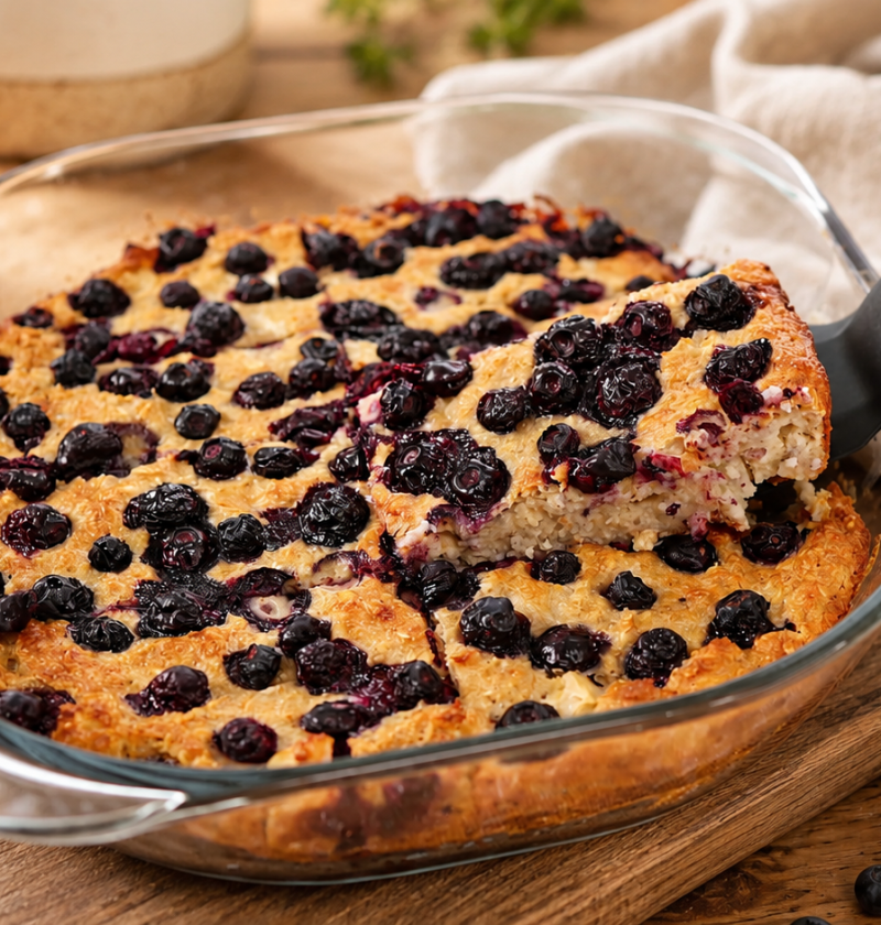 Zarter Haferflocken-Auflauf mit Apfel und Beeren