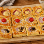 Herzhafte Haferflocken-Mozzarella-Pfannkuchen mit Frühlingszwiebeln