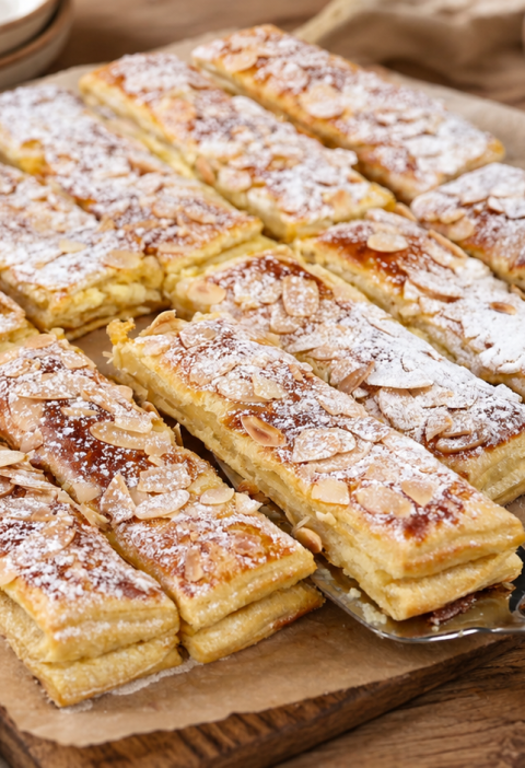 Blätterteig-Cremeschnitten mit Vanillecreme und Mandeln