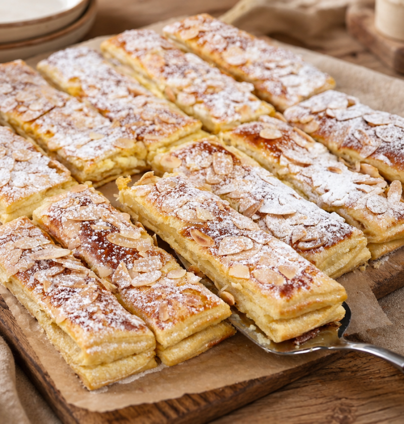 Blätterteig-Cremeschnitten mit Vanillecreme und Mandeln