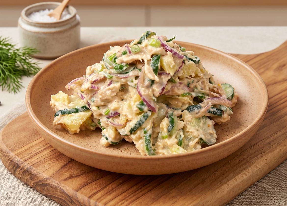 Cremiger Kartoffel-Gurken-Salat mit Thunfisch und Ei