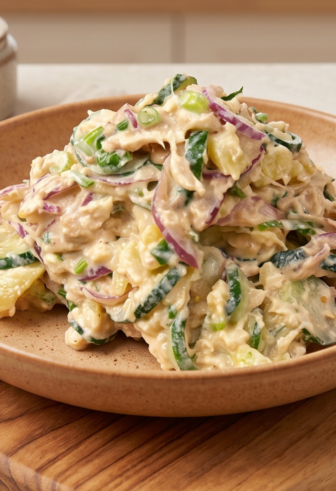 Cremiger Kartoffel-Gurken-Salat mit Thunfisch und Ei