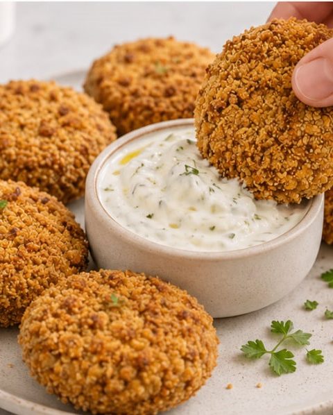 Knusprige Kichererbsen-Nuggets mit Mandelpanade