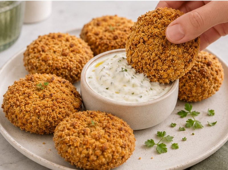 Knusprige Kichererbsen-Nuggets mit Mandelpanade