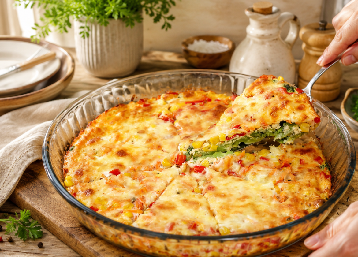 Brokkoli-Gemüse-Auflauf mit Eiern und Mozzarella