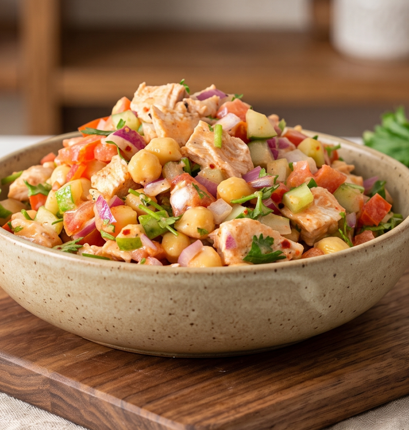Cremiger Hähnchen-Kichererbsen-Salat